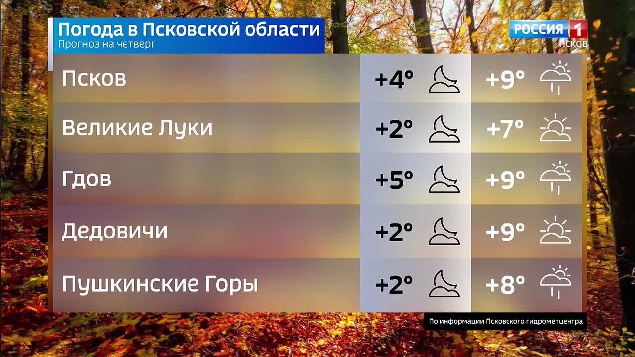 Прогноз погоды в Псковской области на 13 ноября