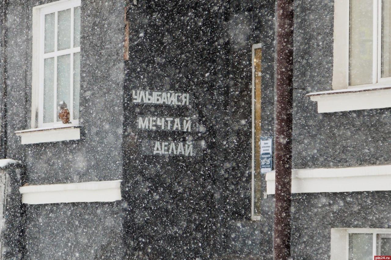 Первый большой снегопад накрыл Псков