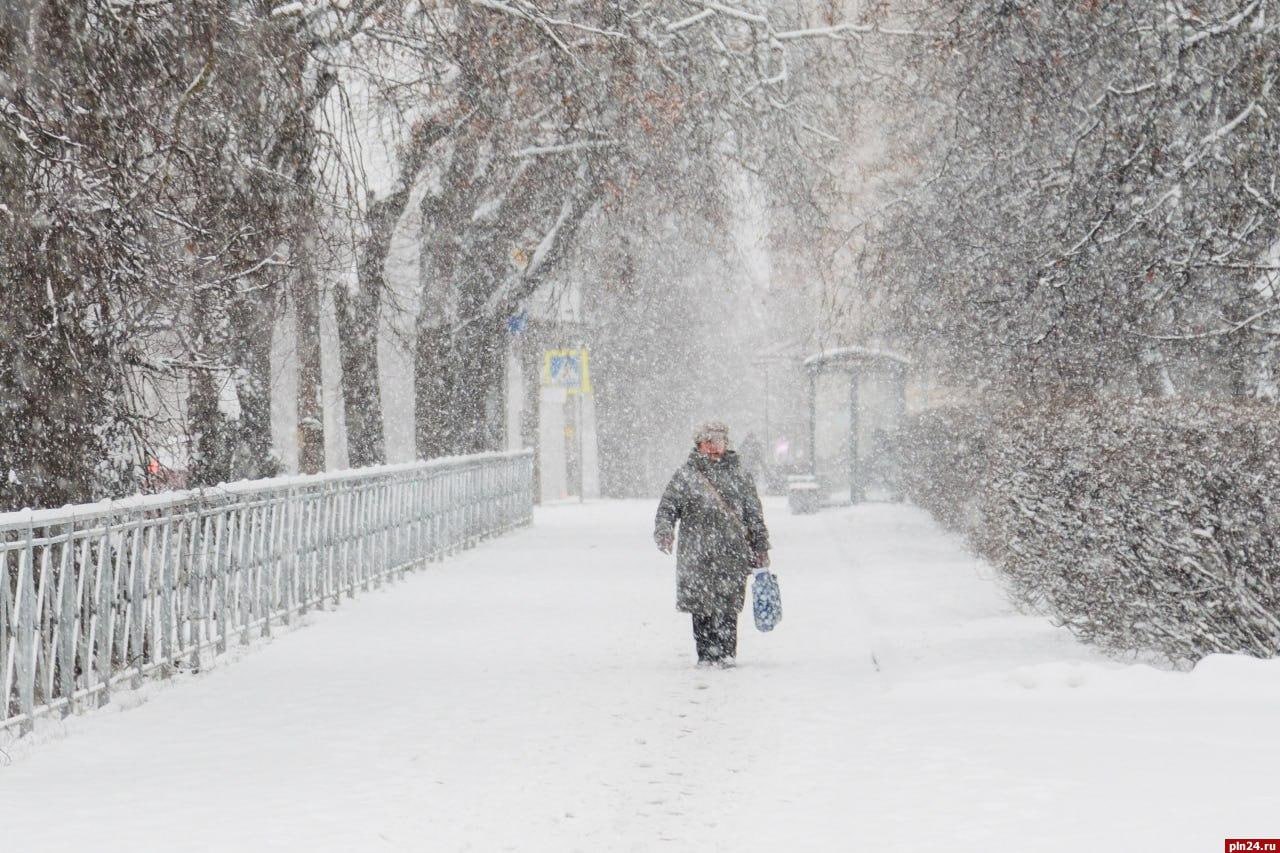 Первый большой снегопад накрыл Псков Первый большой снегопад накрыл Псков