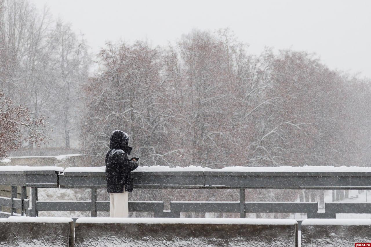 Первый большой снегопад накрыл Псков Первый большой снегопад накрыл Псков