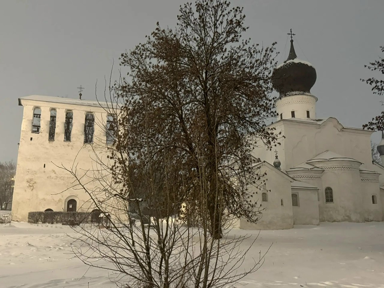 На улицы Пскова опустилась настоящая зимняя метель
