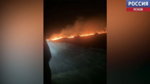 Спасатели и военнослужащие псковского гарнизона участвовали в ликвидации пожара на площадке приземления у деревни Кислово в Псковском районе