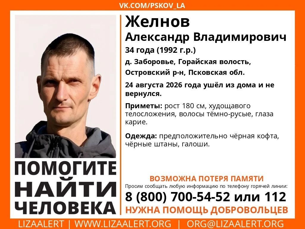 Пропавшего почти месяц назад островича разыскивают в Псковской области